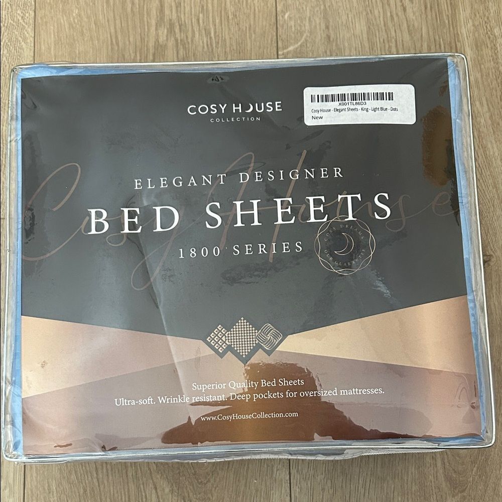 Cosy House Elegant Design 1800 Series King Size Light Blue Dots Pattern, NWT